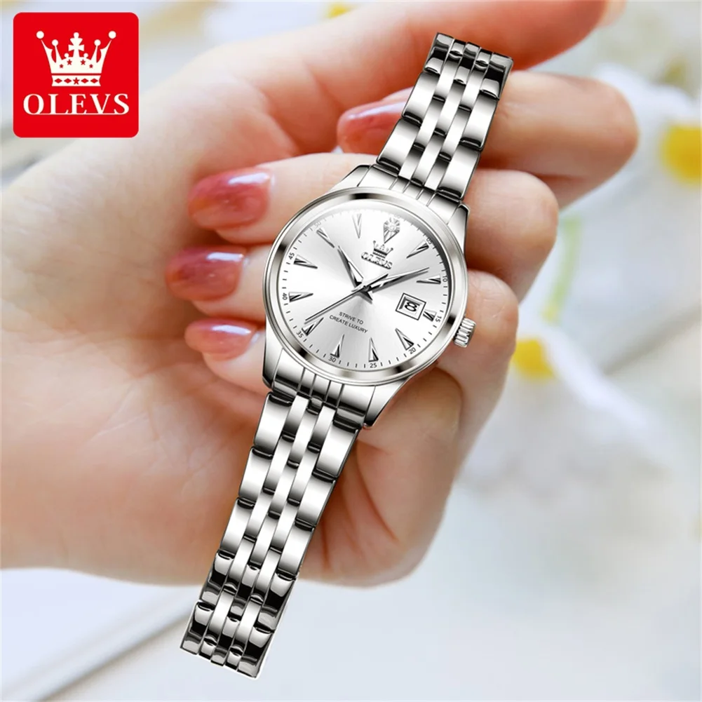 Olevs Top Luxe Merk Paar Horloge Waterdicht Roestvrij Staal Quartz Horloge Voor Heren En Dames Date Lover Origineel Polshorloge