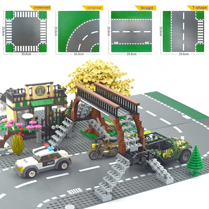 City Street Road plate Straight Curved River Baseplates Building Blocks Construction bricks Classic Base Plates 16*32 32*32 Dots