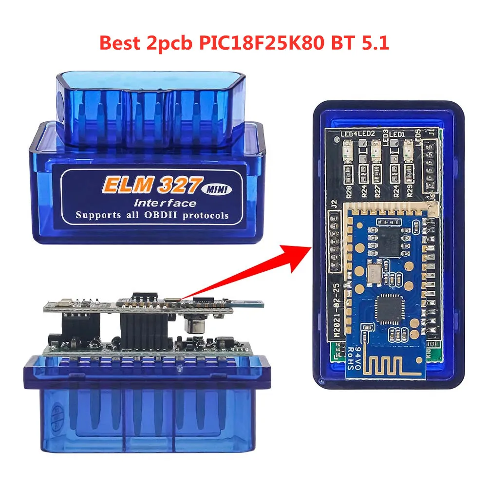 2024 New PCB ELM327 V1.5 Bluetooth 5.1 For IOS Android PC Car Diagnostic Tool Super Mini ELM 327 OBD II Code Reader