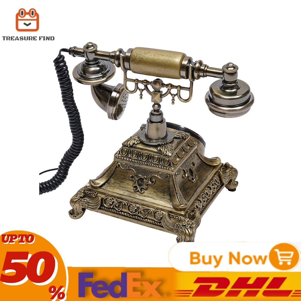 

Antique Telephone Desk Phone Old Fashioned Rotary Dial Telephone Corded Vintage Style Home Desk Retro Ornaments Gold