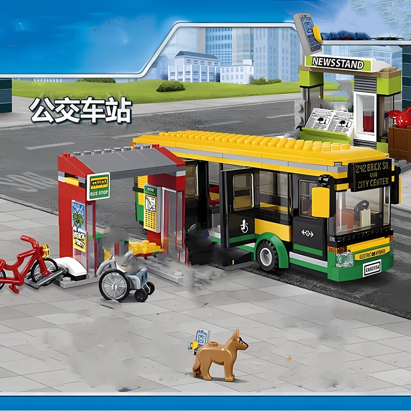 Bus station City Series Car Transporter Bus Truck Boy Assembling Building blocks Children\'s Toys MOC Model New product