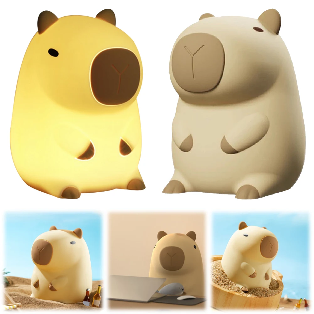 Capybara Night Light Cartoon Pat Light 2 Gear Cute Touch Lamp USB Charging Silicone Sleeping Light for Home Bedroom Decor