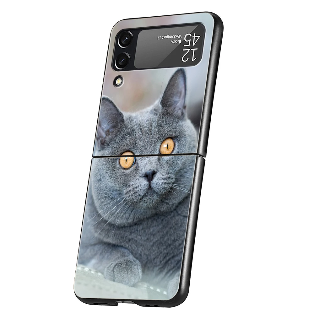 British Shorthair Cat Hard PC Phone Case For Samsung Galaxy Z Flip 5 4 3 Black Cover For Galaxy Z Flip 6 Foldable Shockproof Bag