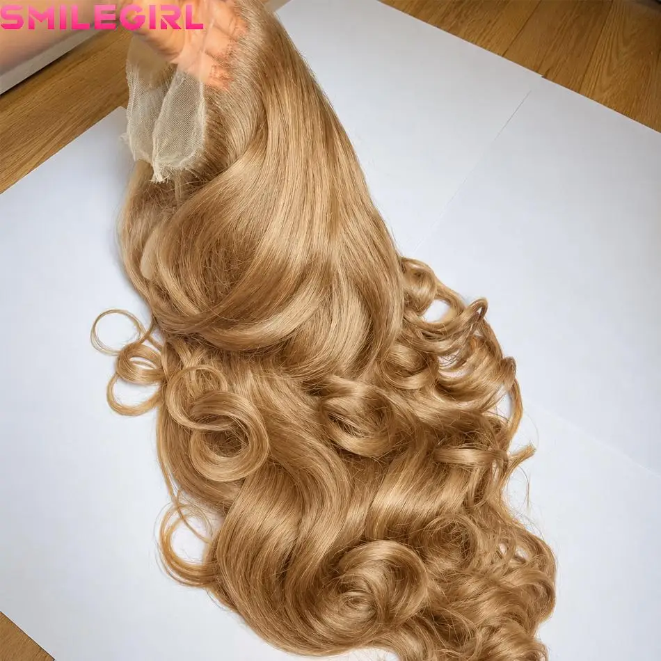 Perruque blonde miel de 34 pouces en cheveux humains, densité 260%, cheveux vierges doux, ondulés, perruque frontale HD 13x6 colorée # Perruque blonde miel 27, sans nœuds, sans perte de cheveux, triple durée de vie 3X ﻿