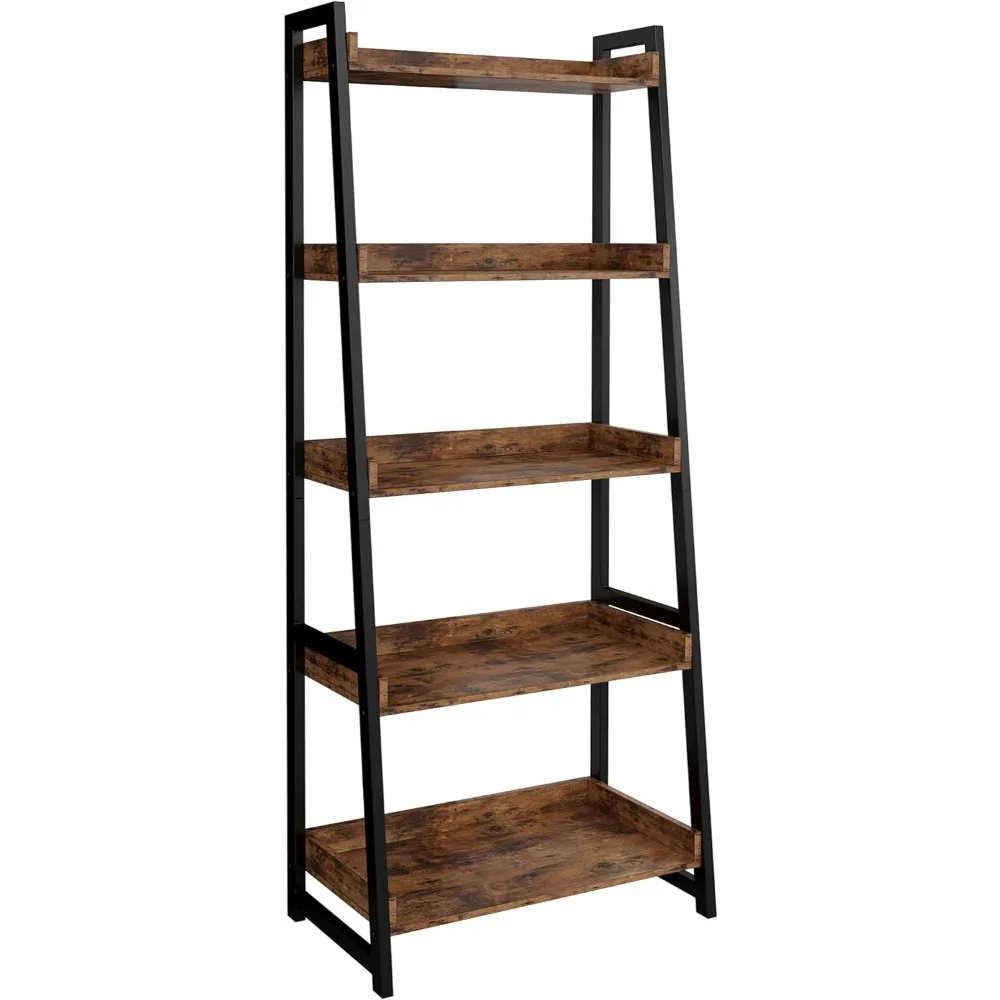 

Industrial Bookshelf 5-Tier, Bookcase Ladder Shelf, Storage Shelves Rack Shelf Unit, Accent Furniture Metal Frame