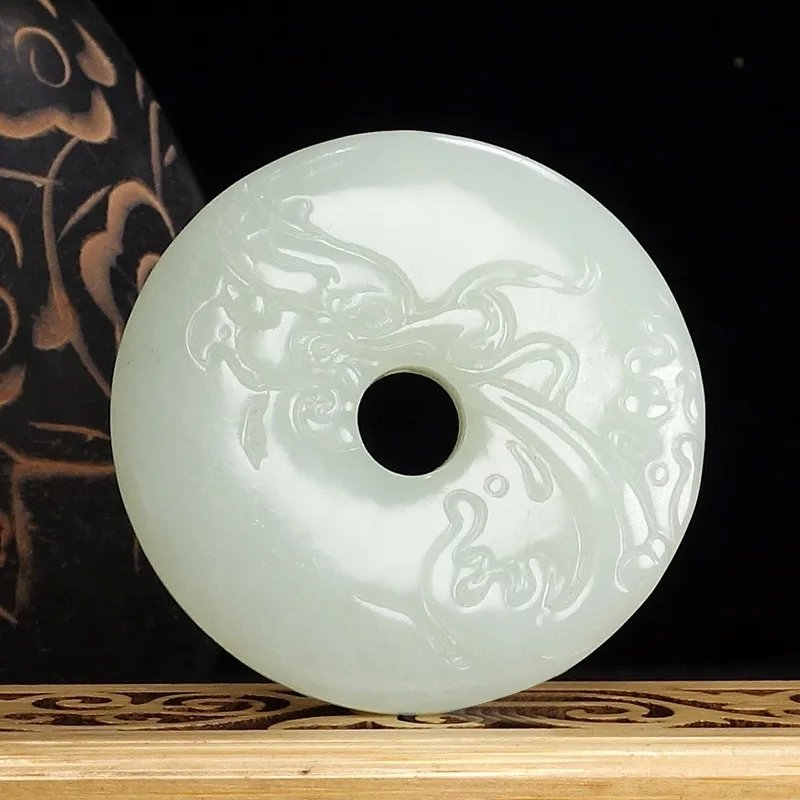 Hotan Jade Large Peace Pendant Men And Women Embossed Necklace