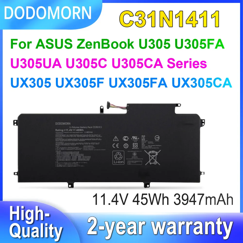 

DODOMORN 11.4V 45Wh C31N1411 Laptop Battery For ASUS ZenBook U305 U305FA U305UA U305C U305CA UX305 UX305F UX305FA UX305CA