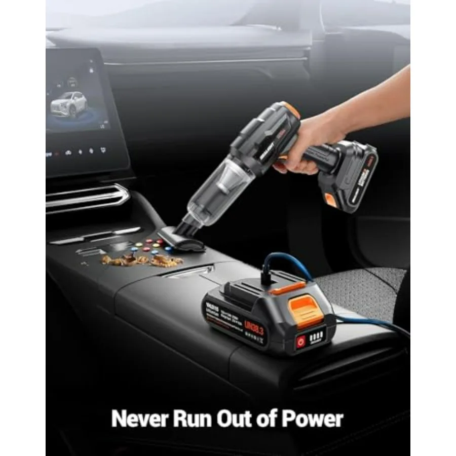 Handheld Car Vacuum Cordless for automotive cleaning, ABS plastic body, black color, 120W powerful suction and 5000Pa vacuum pr