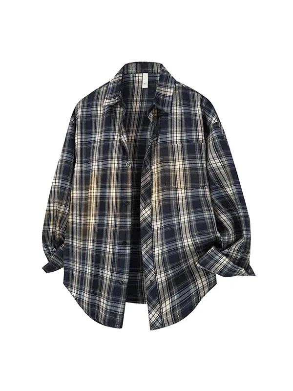 

Мужская рубашка в американском ретро-стиле в клетку, с длинным рукавом, премиум-класса, суперстильный дизайн, весенняя, для многослойных образов