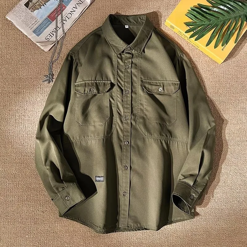 

Осенняя мужская повседневная одежда Long Sve Work irt, большой размер 250, модная верхняя одежда цвета хаки, классическая свободная посадка irt