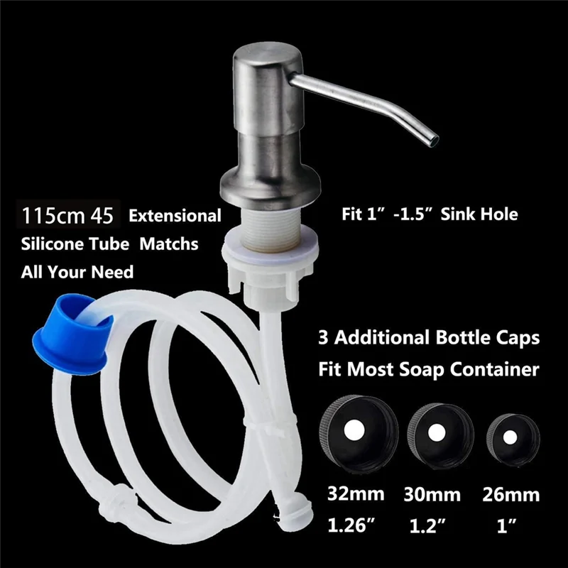 A76K Sink Built In Countertop Soap Dispenser Pump Head With 45.5Inch Extension Tube Kit For Kitchen