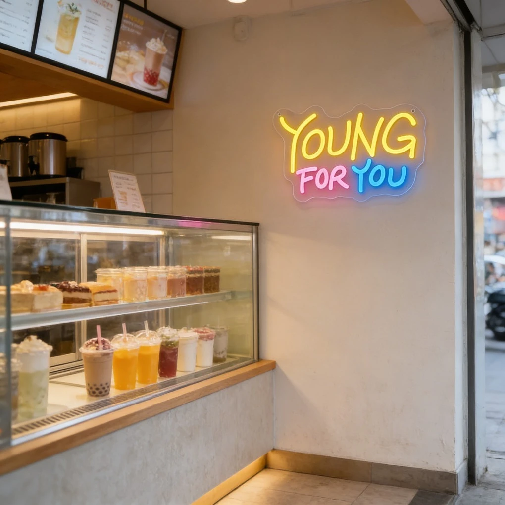 

Неоновая вывеска Young for You Cafe, светодиодный настенный светильник с USB-питанием и регулировкой яркости для кофейни, бара, ресторана, спальни, модный декор с цитатами, неоновая подсветка