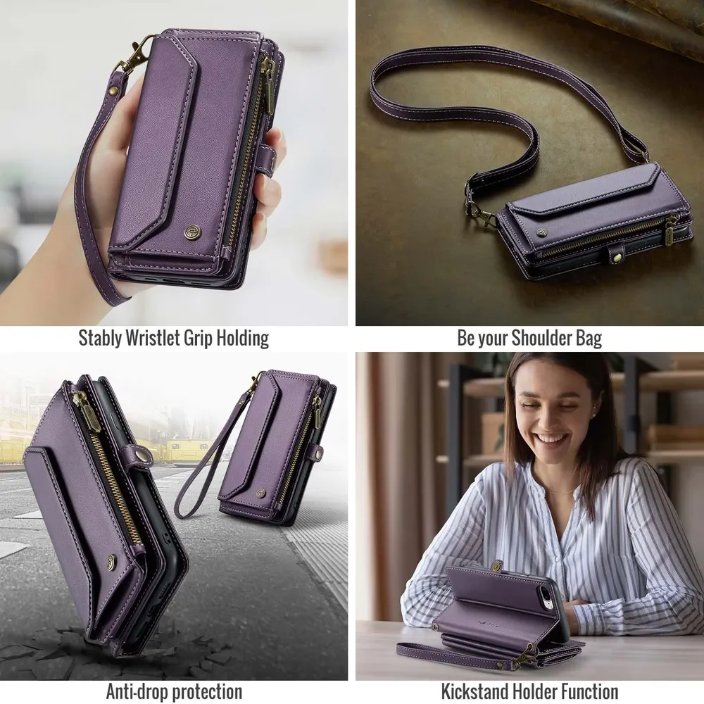 

Case For Apple iPhone 7 Plus/iPhone 8 Plus Stylish Appearance Crossbody Luxury Flip Leather Zipper Wallet Card Bag Cover coque