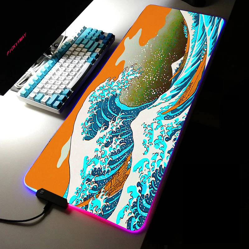 Game Mousepad RGB Japanese Great waves Off Art LED Game Accessories Computer Keyboard Carpet Pad PC Notebook Pad Gamer Desk Mat