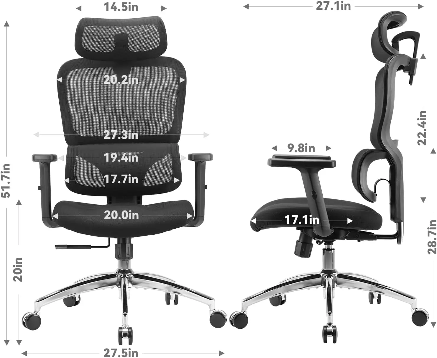 Office Chair, High Back Desk Chair, Lumbar Support, Swivel Computer Task Chair with Adjustable Headrest, Tilt Function,Black