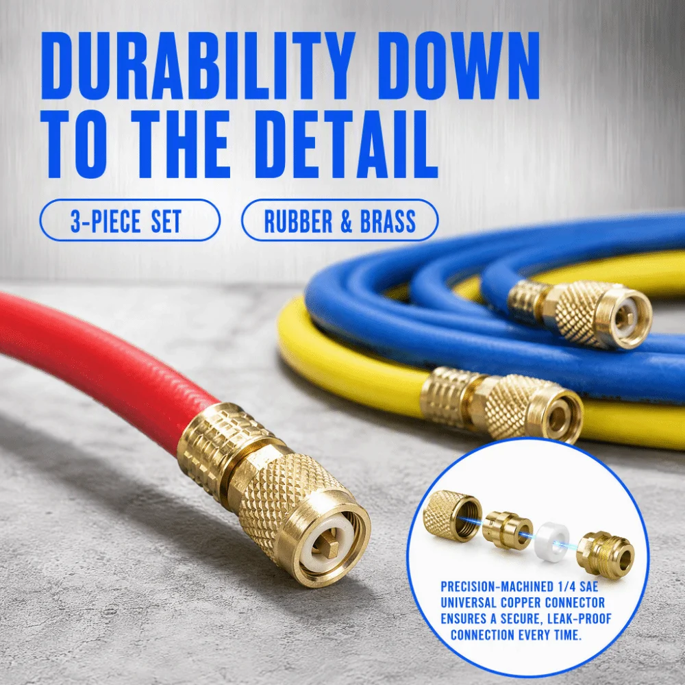 3pcs High Pressure Refrigerant Charging Hose 1/4in SAE Flare Thread Refrigerant Charging Pipe AC Charging Hose