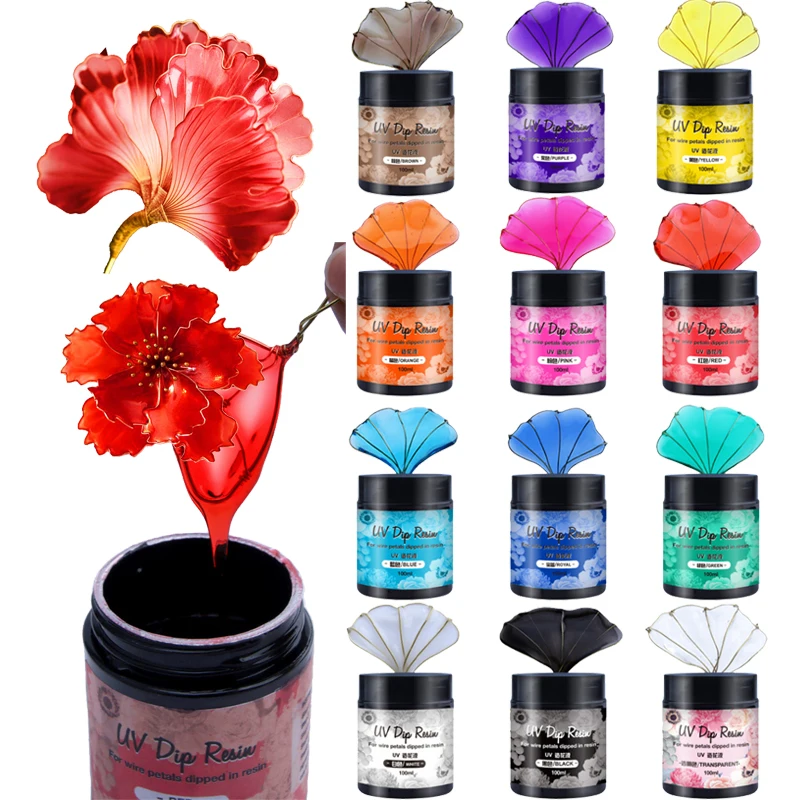 

12colors 100ml UV Adhesive Glue Jar DIY Flower Making Clear Transparent Dip Resin Shell/Water Ripple Manicure Tools