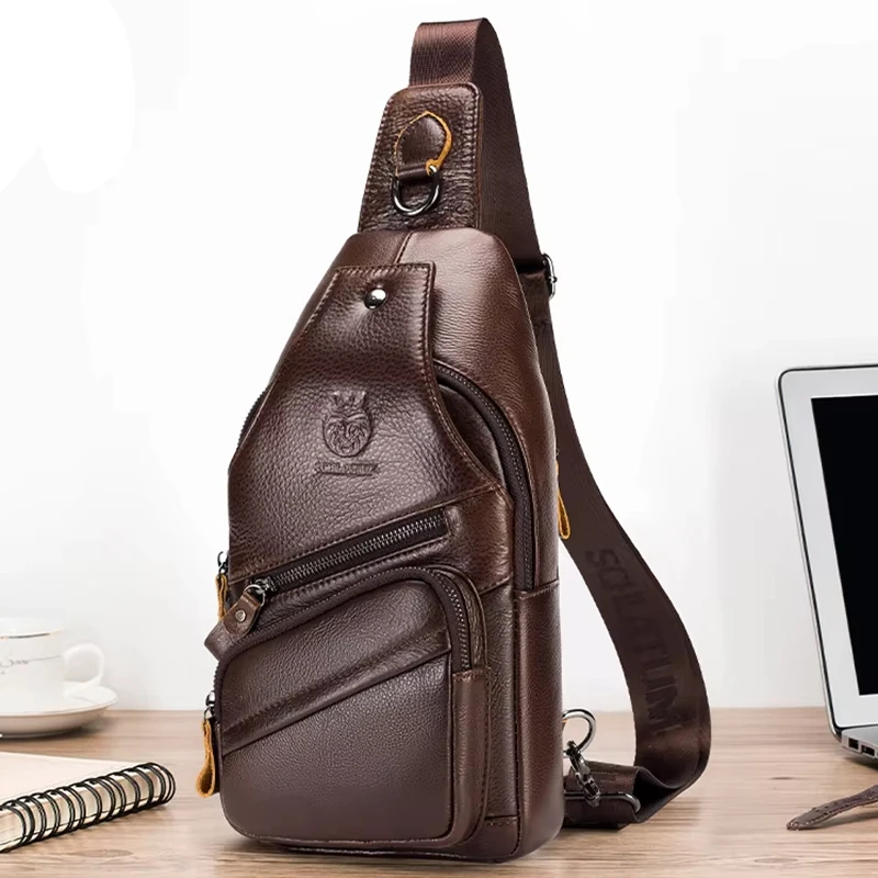 

Мужская нагрудная сумка из натуральной кожи, большая вместительная повседневная сумка-мессенджер, кожаная нагрудная сумка, мужская дорожная сумка на молнии