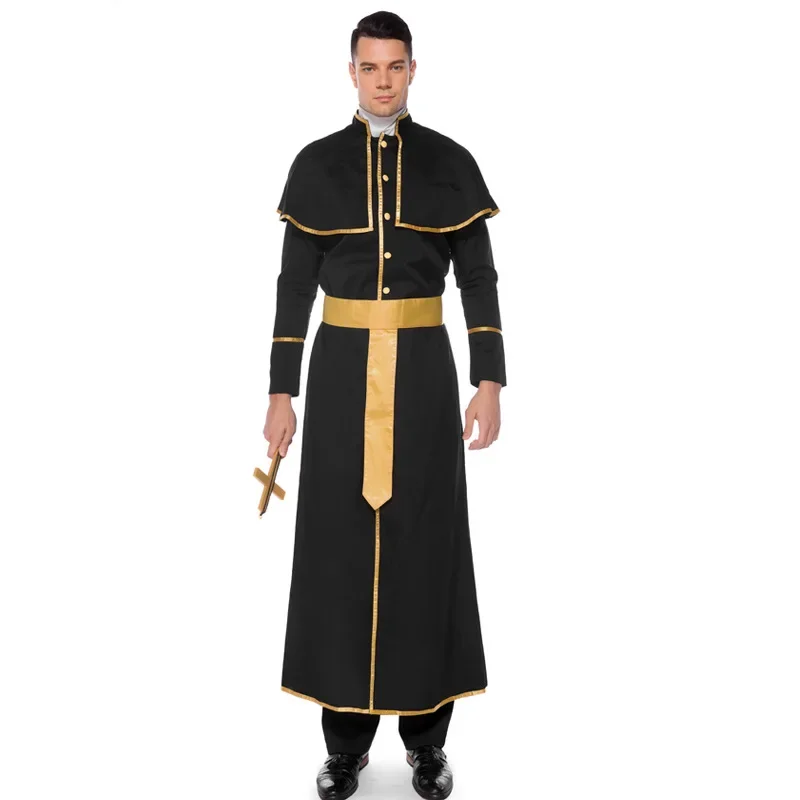 Men Black Priest Missionary Easter Jesus Pope Priest Cosplay Costumes for Carnival Halloween Christmas Party Father Suits