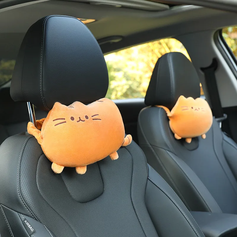 1 Pair Car Neck Pillow Headrest Cartoon Cute Universal Interior Decorative Couple Pillow Cute Kawaii Car Interior Accessories