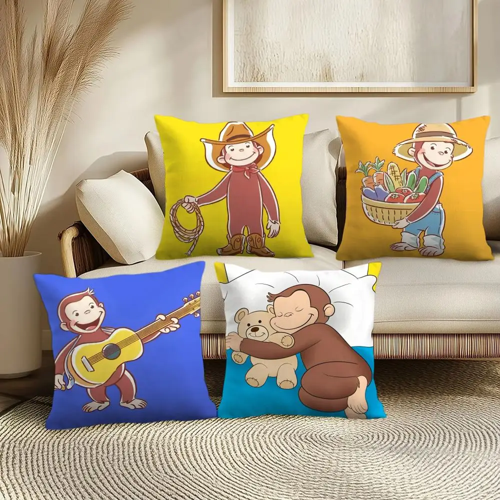 

G-george The Curious Monkey Cushion Cover Soft Short Plush Pillow Cover Smooth Cozy Texture Aesthetic Cushion Case Home Decor