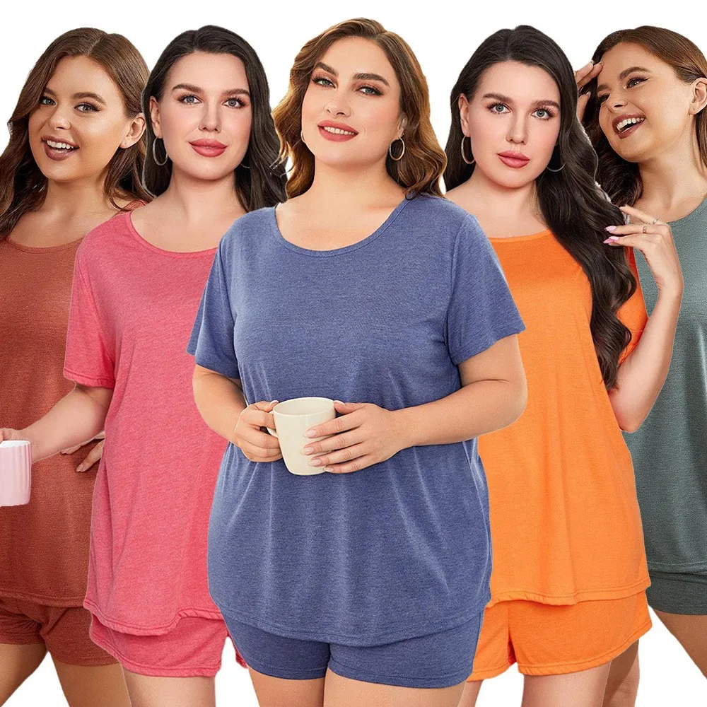 

Women's 2-piece Sets Shorts Pajama Sleepwear Lounge Shorts Plus Size Set Sleep Shorts Summer Pajamas Short Pants Solid Casual