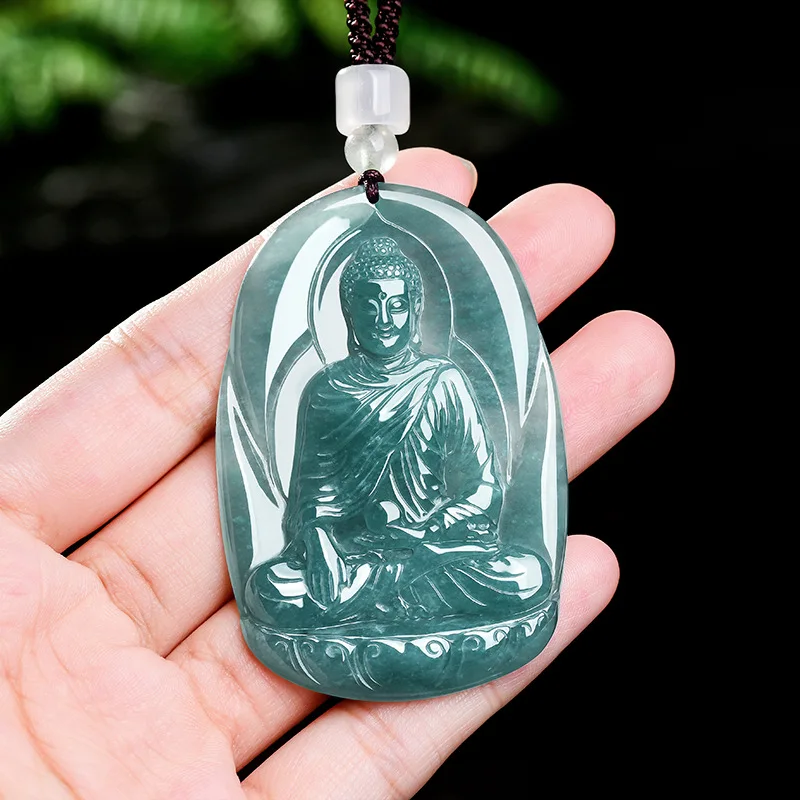 Natural Myanmar Jadeite Buddha Pendant Necklace Real Jade Fashion Jewelry Carved Amulet Designer Charm Gemstone Gifts for Women