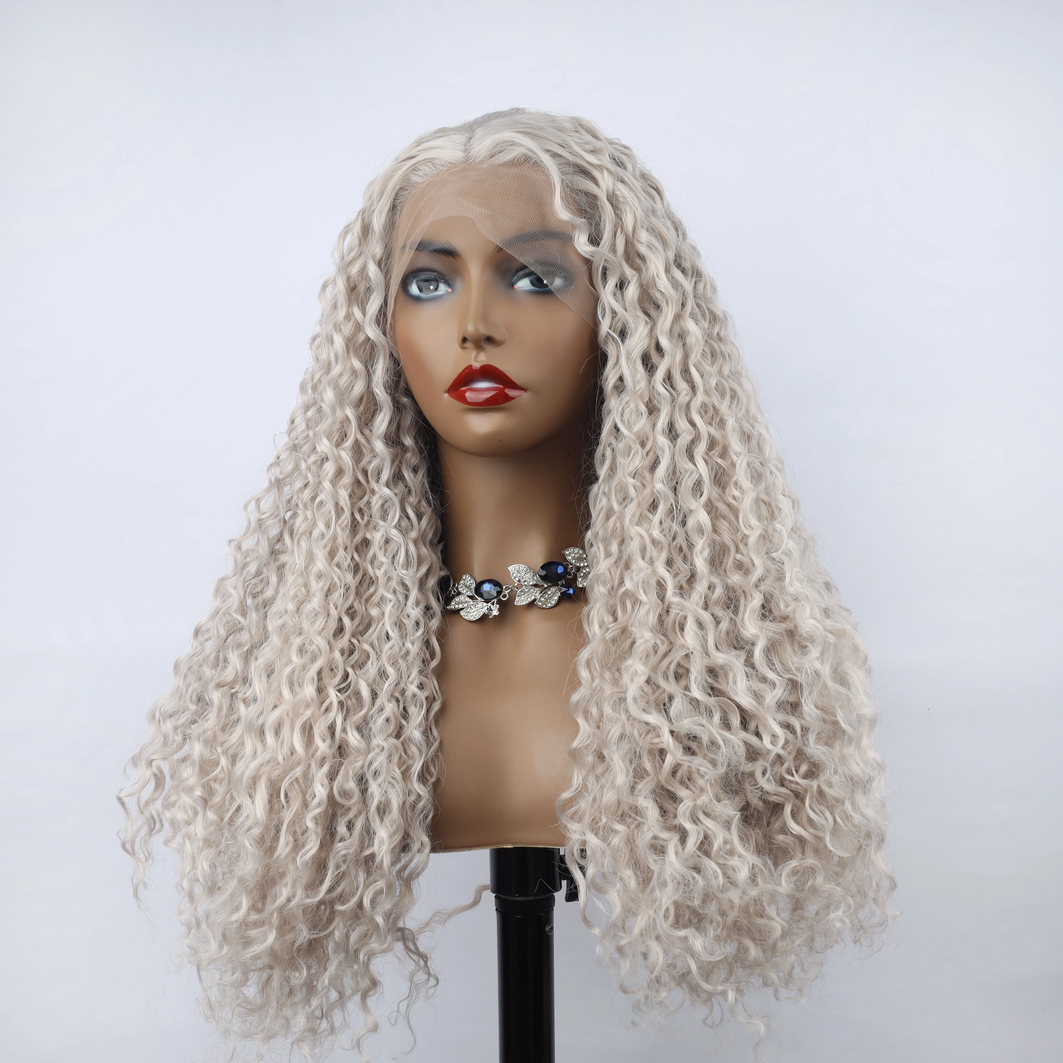 oley Fashion Curly Wig Synthetic Lace Front Wigs Grey Female Lace Wig 13X3 For Black Women Cosplay Hair Daily Use