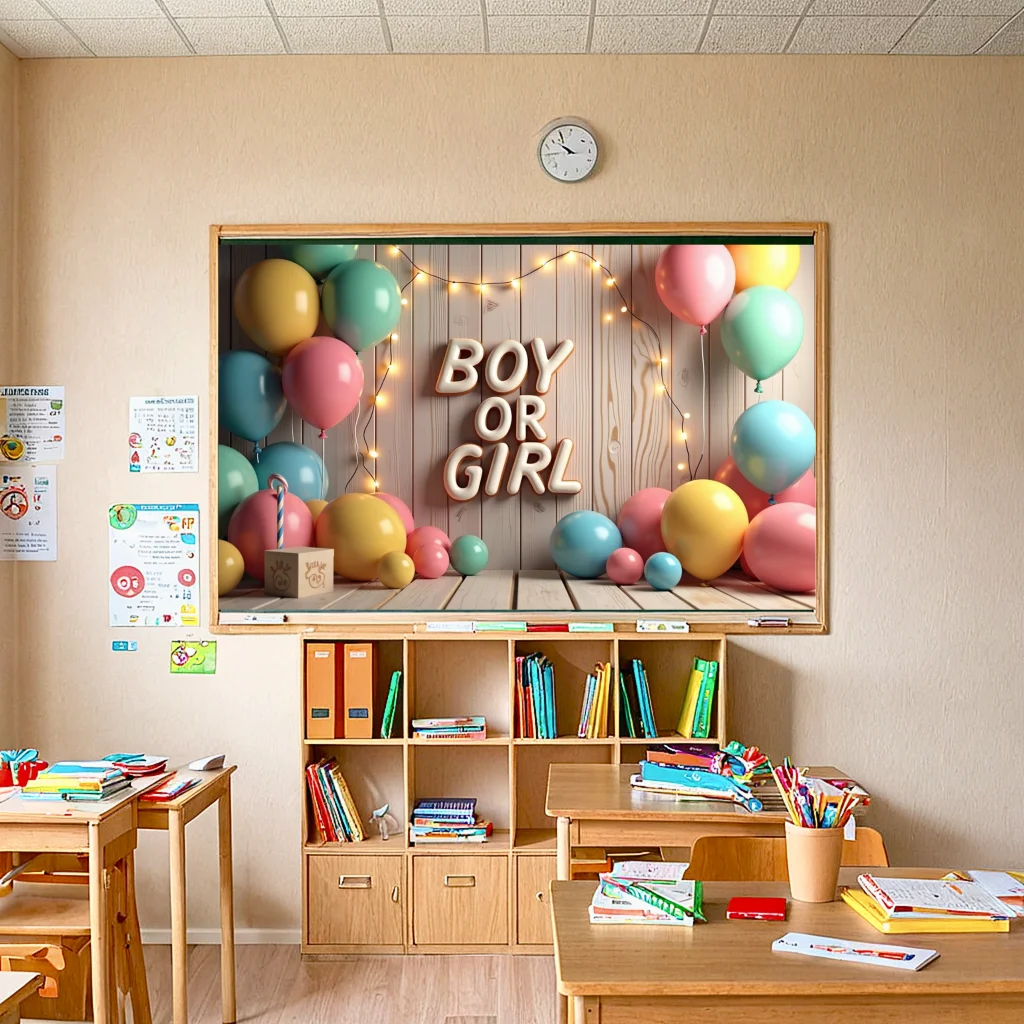 Gender Reveal Backdrop Baby Shower Photography Decoration With Colorful Balloons Party Celebration Background 180x110