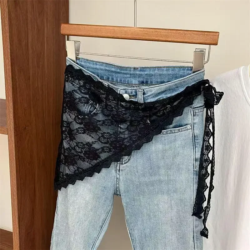 

Triangle Short Skirt Half Skirt Butt Curtain Skirt Lace Trim Small Apron Knitting Lace Stacked Ins Korean Headscarf Accessories