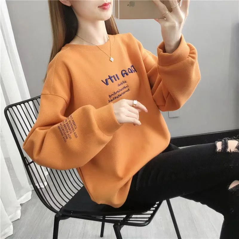 Add Cashmere With Cotton 2024 Autumn And Winter New Fashion Lazy Korean Version Of The Trend Loose Short Hoodie Female Top