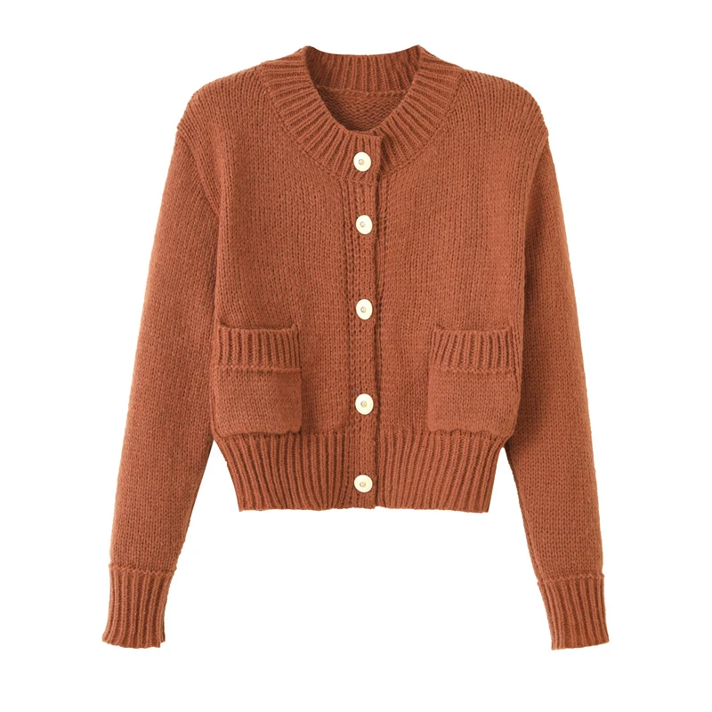 

100%Australia Wool Women Short Knitted Button Cardigans Temperament Round Neck Thicken Sweater Cardigan Female Jacket Winter New