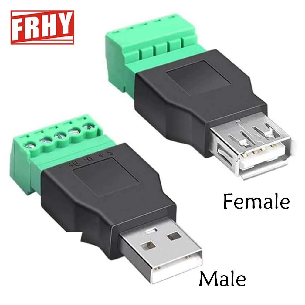 2 Stück USB 2.0 Anschluss 5-Pin Schraubklemme Lötfreier Adapter für Computer Tastatur Maus DIY Elektronik-Projekt Gehäuse