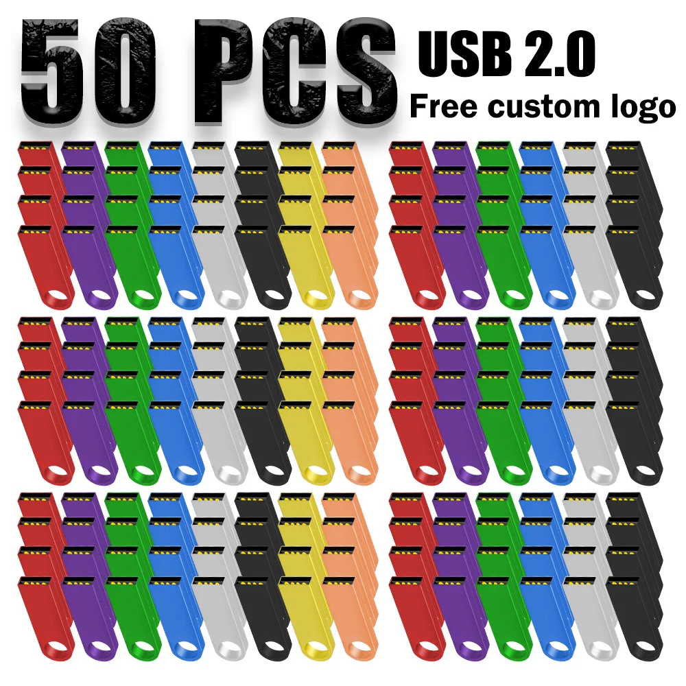50Pcs PenDrive 2.0 Free Custom Logo Metal USB Flash Drive 64GB 32GB 8GB 4GB Memory Flash USB Stick 128mb 512mb Pen Drive