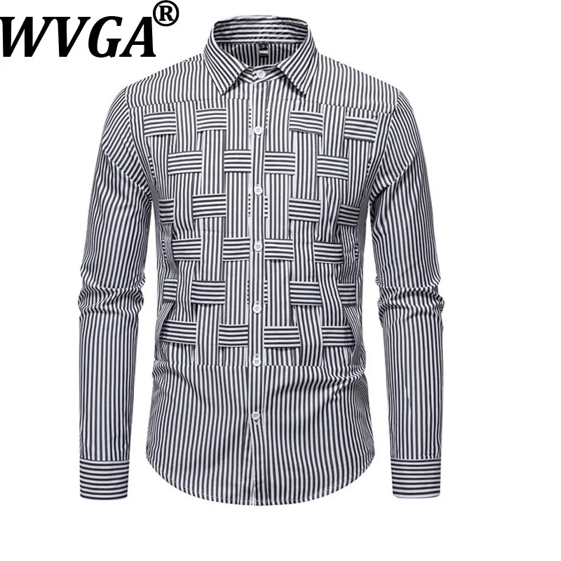 

WVGA Spring Autumn New Men Tide Striped Woven Plaid Trendy Long Sleeved Shirts Niche Stylish Casual Turn-Down Collar Tops W19865