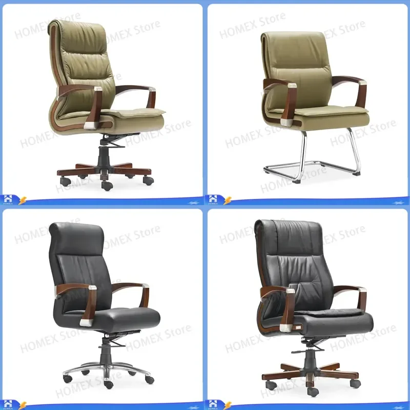 Classic Solid Wood Conference Visitor Chair Durable Black Leather Cushion Office Reception Waiting Room Furniture Modern