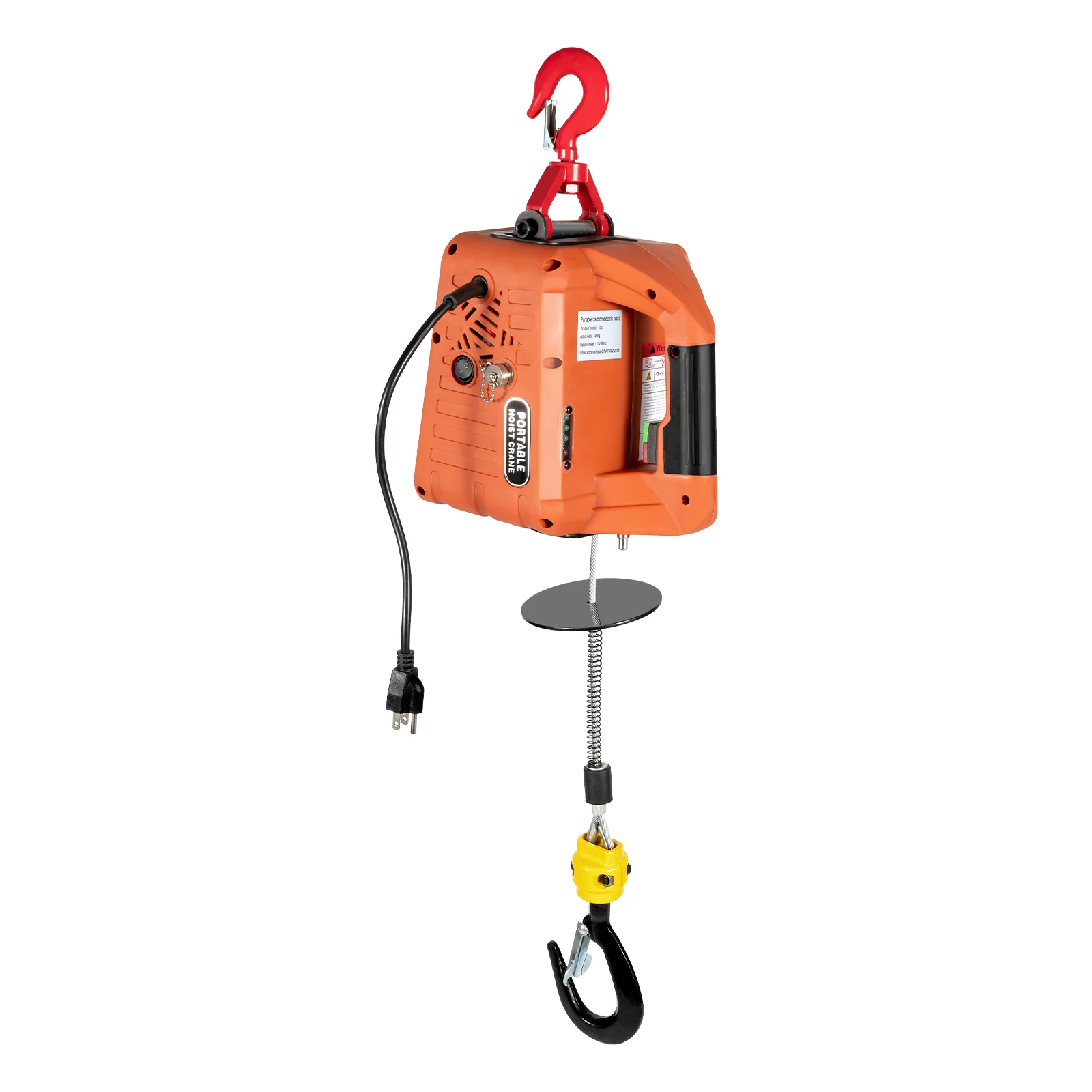 110V Portable Electric Hoist Winch Engine Crane Lifting wired Remote 1100lbs