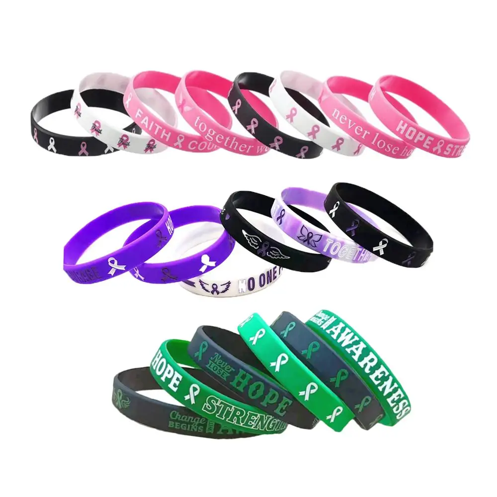 6/8pcs Rubber Bracelet Breast Cancer Awareness Bracelets Silicone Wristband Breast Cancer Awareness Hope Gifts Unisex for Party