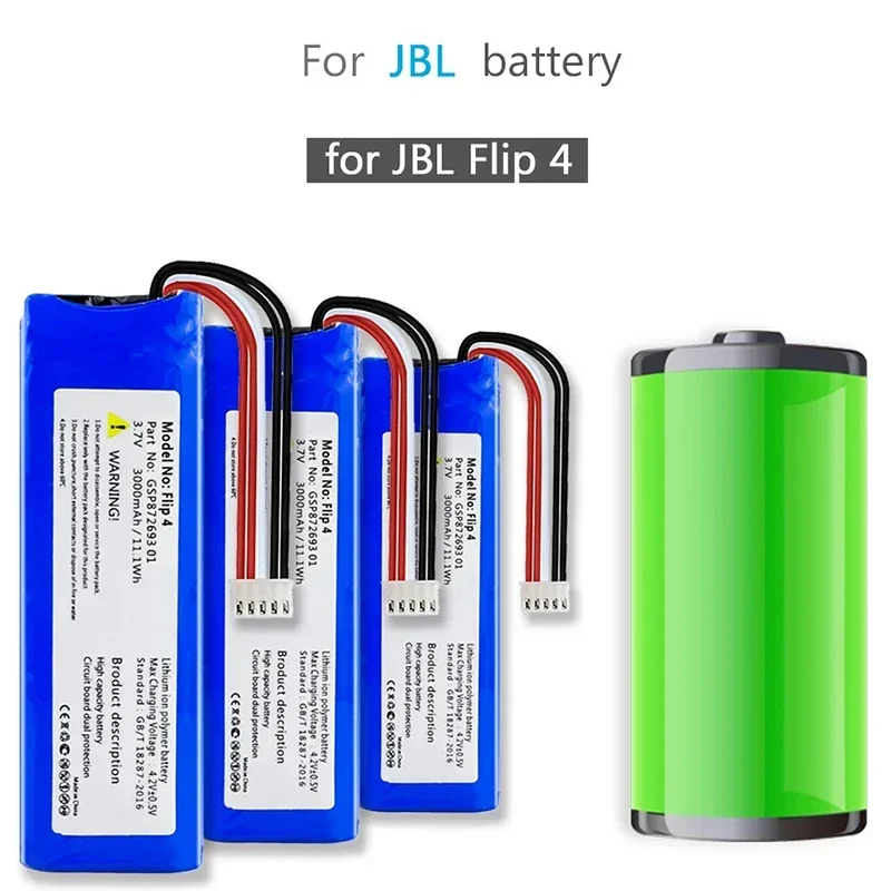 PURFIELD Speaker GSP872693 01 3.7V 3000mAh Battery for JBL Flip 4 Flip4 GRAY Bluetooth Speaker Replacement Batteries Batteria