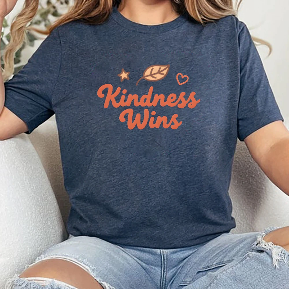 

Kindness Wins Colorful Letters Print Y2K Women‘s Clothes Cotton Casual T-Shirt Crew Neck Graphic Tees Street Wear Colorful