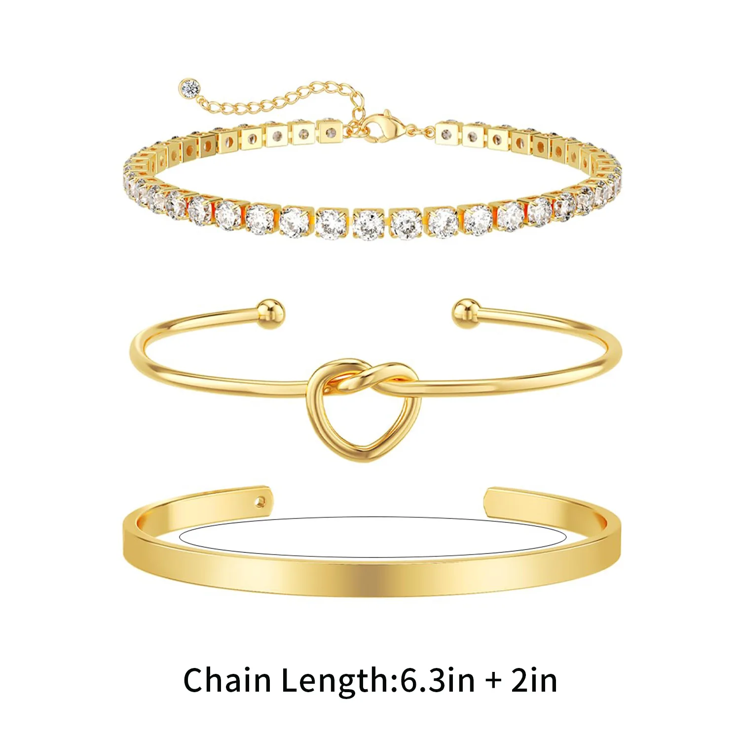 3pcs 18K Gold Stainless Steel Initial Bangles Bracelets for Women Stackable Knot Cuff Tennis Bracelet Bridesmaid Wedding Gifts