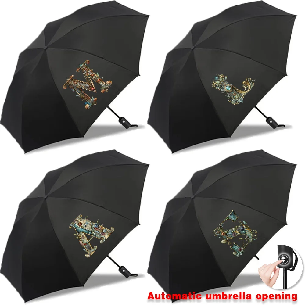 Sun Rain Umbrellas Collapsible UV Fully Automatic Protection Increased Thickness Windproof Compact Travel Graphic Letter Printed