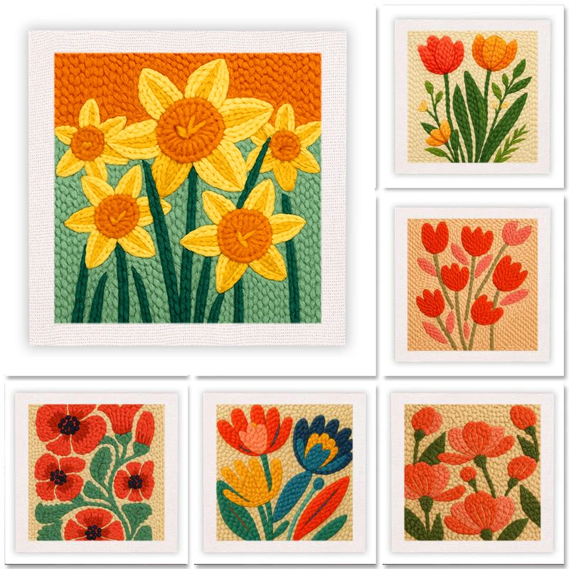 

25x25cm Punch Needle Embroidery Starter Kits Floral Pattern for Adults Beginners Handcraft Punch Needle Kits Embroidery Sewing