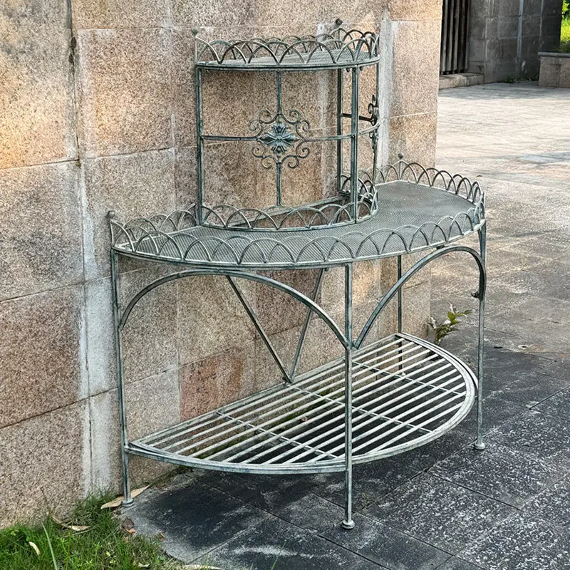 

YFY outer single retro outdoor courtyard wrought iron flower stand outdoor floor-to-ceiling flower pot semi-round multi-layer
