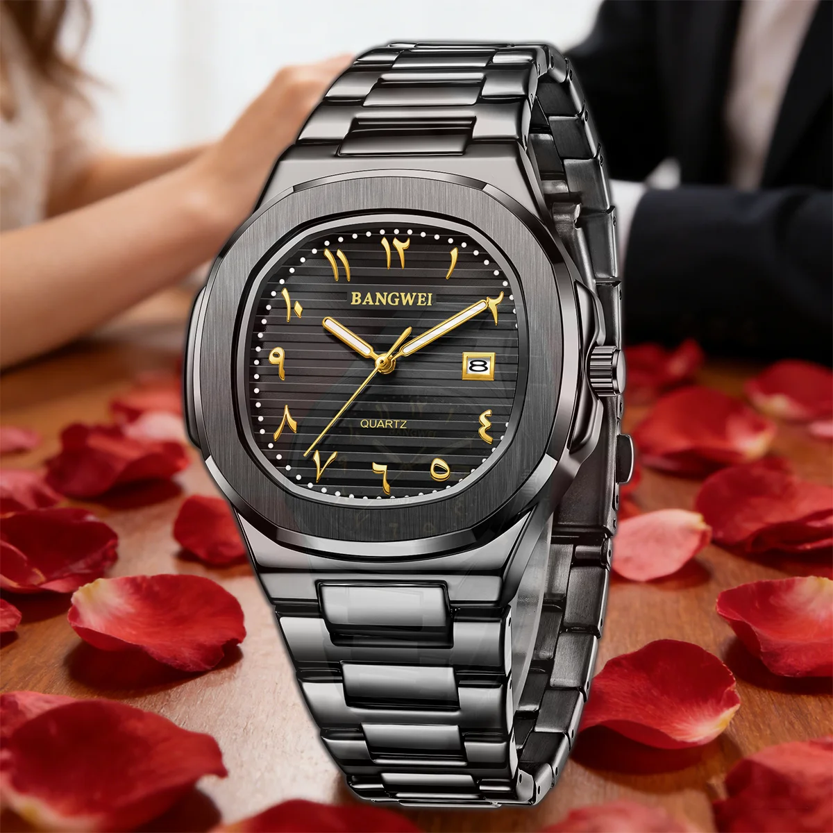 BANGWEI Men's Business Watches Luxury Stainless Steel 30M Waterproof Quartz Watch Fashion Dial Luminous Watches Valentine's Day