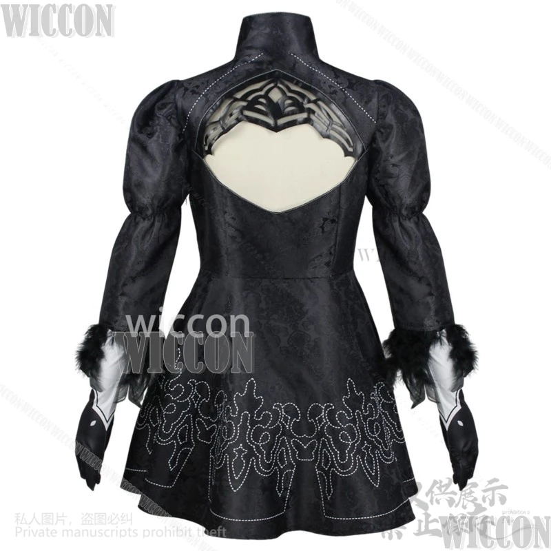 Nier Automata Anime Game Yorha 2B Cosplay Goth Costume Lolita Black Dress Wig For Girl Women Halloween Party Roleplay Customized