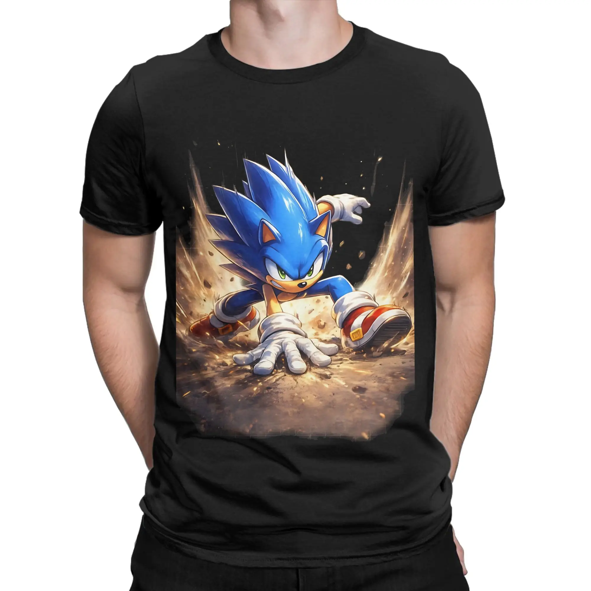 sSonic the Hedgehog Impact Action Pose Novelty 100% Cotton T-Shirt sSonic the Hedgehog Tees Tops For Men