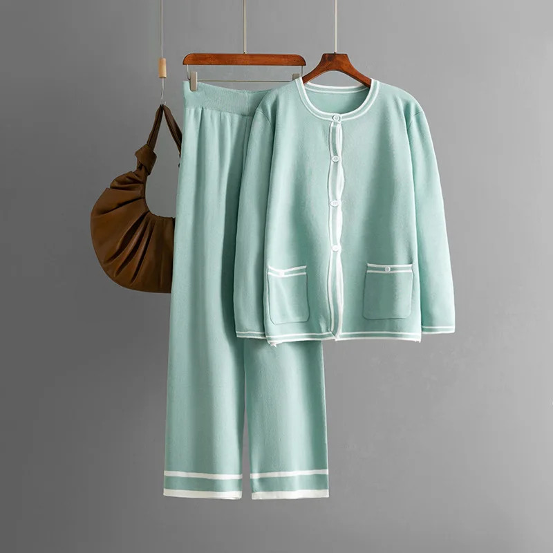 

European American Fashion Women Clothing 2025 Autumn and Winter New Knitted Cardigan Sweater Casual Wide-leg Pants Two-piece Set