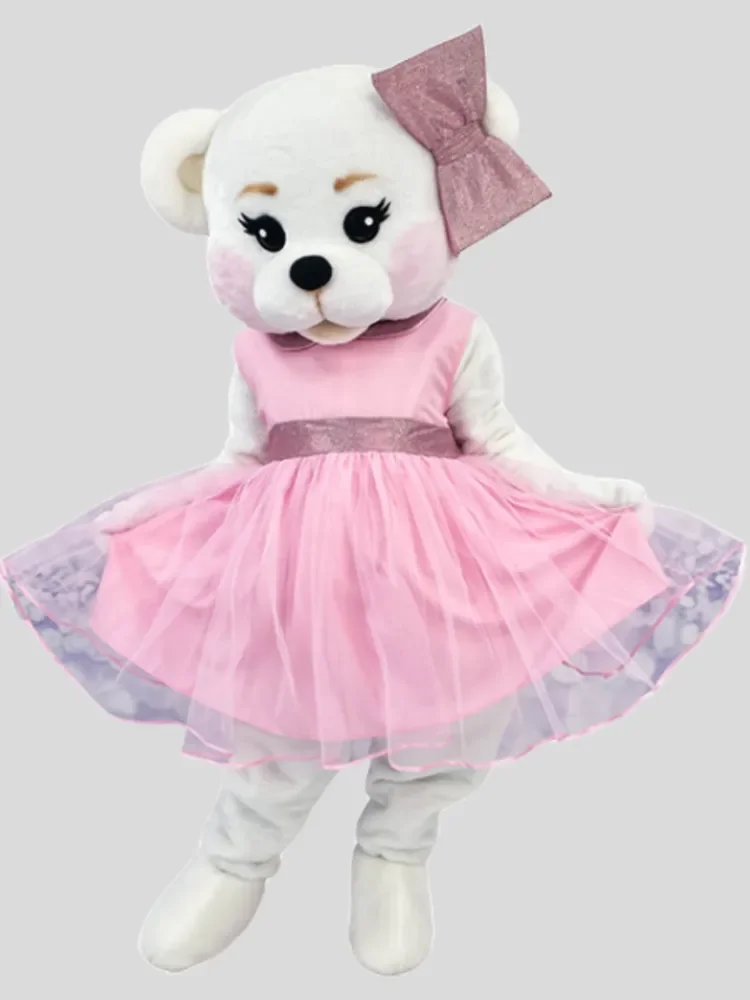 

Pink Cute White Bear Mascot Costume Cartoon Animal Role Play Doll Outfit for Halloween Christmas Fancy Parties Dress Suits