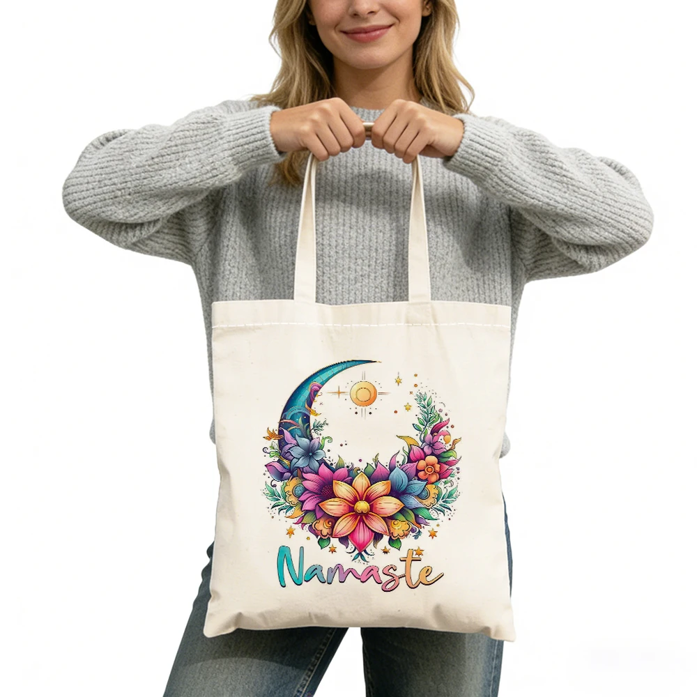 

Повседневная сумка-шоппер для женщин с принтом «Священный лотос» и животными, в стиле «Дева природы», для ежедневного использования